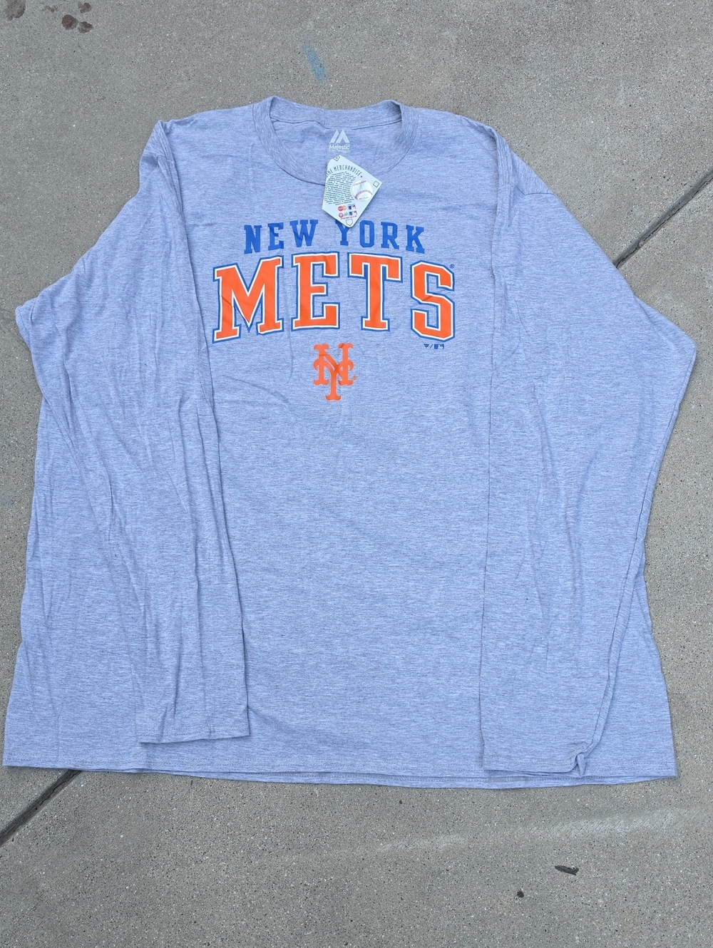 Majestic New York Mets Gray Long Sleeve Tee with Orange & Blue Logo